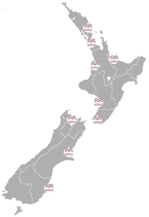 Map of NZNO office locations