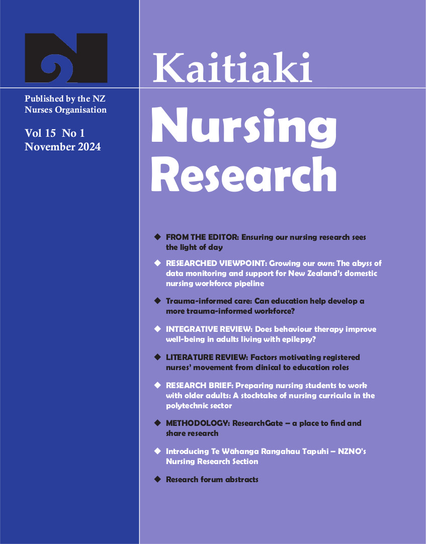 Kaitiaki Nursing Research Vol 15 No 1 front cover